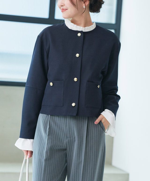 ピエロ Pierrot ゴールドボタンノーカラージャケット （ネイビー） ネイビー