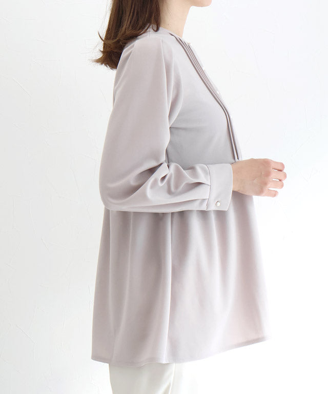 ピエロ Pierrot 【低身長向け】ピンタックパールフレアTブラウス （ライトブルー） ライトブルー