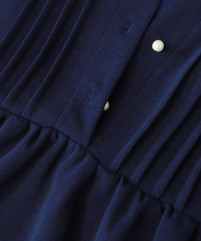 ピエロ Pierrot 【低身長向け】ピンタックパールフレアTブラウス （ライトブルー） ライトブルー