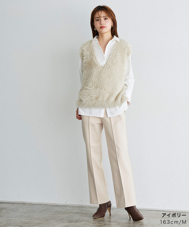 カット起毛ピンタックボックスパンツ （ライトグレー） ライトグレー