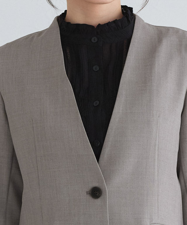 ピエロ Pierrot 選べる接触冷感リネンライクジャケット【Atype】 （杢ライトベージュ） 杢ライトベージュ