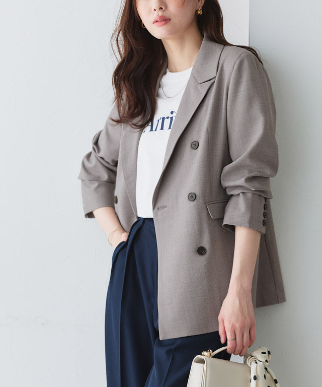 ピエロ Pierrot 選べる接触冷感リネンライクジャケット【Atype】 （杢ライトベージュ） 杢ライトベージュ