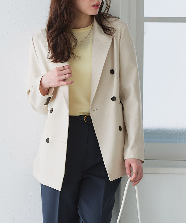 ピエロ Pierrot 選べる接触冷感リネンライクジャケット【Atype】 （杢ライトベージュ） 杢ライトベージュ