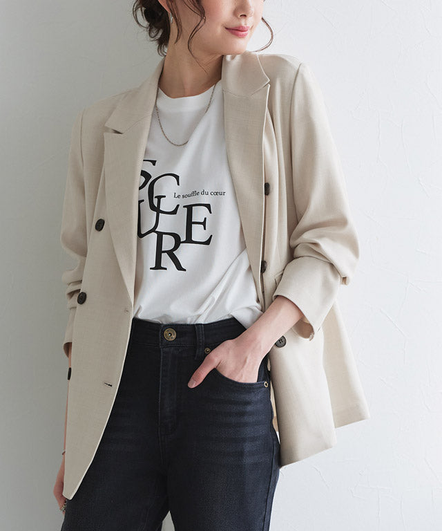 ピエロ Pierrot 選べる接触冷感リネンライクジャケット【Atype】 （杢ライトベージュ） 杢ライトベージュ