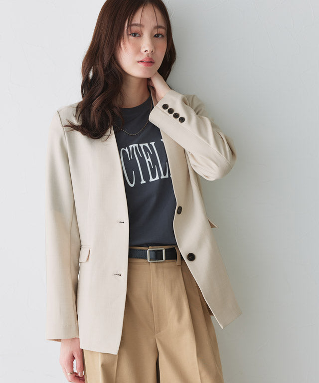 ピエロ Pierrot 選べる接触冷感リネンライクジャケット【Atype】 （杢ライトベージュ） 杢ライトベージュ