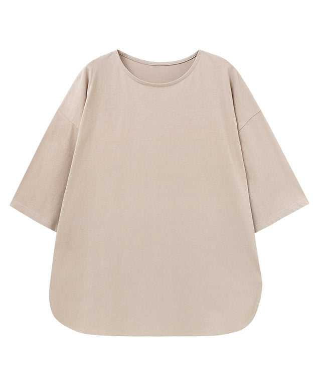 ピエロ Pierrot 綿100%ラウンドヘムチュニックTシャツ （サンドベージュ） サンドベージュ