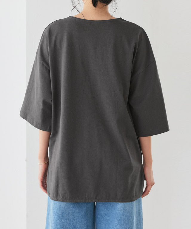 ピエロ Pierrot 綿100%ラウンドヘムチュニックTシャツ （サンドベージュ） サンドベージュ