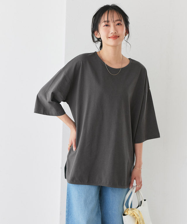 ピエロ Pierrot 綿100%ラウンドヘムチュニックTシャツ （サンドベージュ） サンドベージュ
