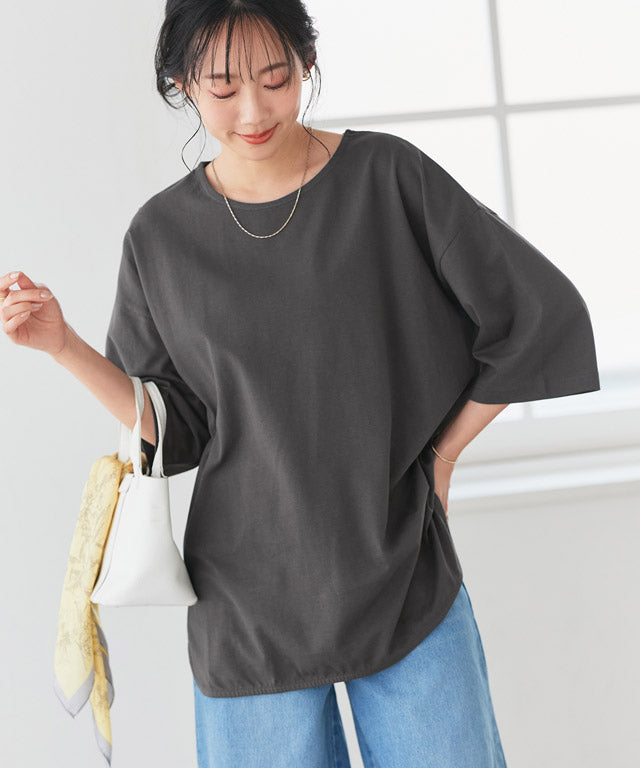 ピエロ Pierrot 綿100%ラウンドヘムチュニックTシャツ （サンドベージュ） サンドベージュ