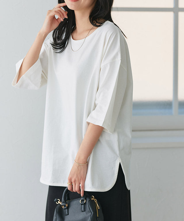 ピエロ Pierrot 綿100%ラウンドヘムチュニックTシャツ （サンドベージュ） サンドベージュ