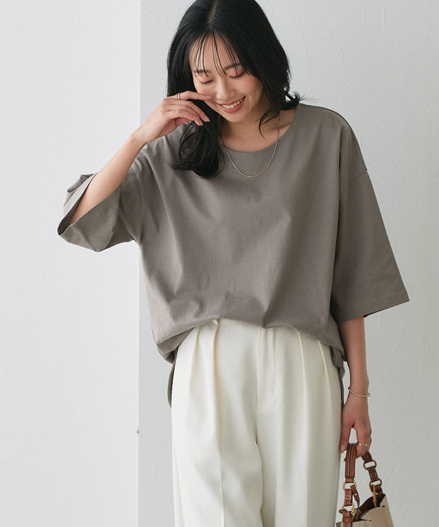 ピエロ Pierrot 綿100%ラウンドヘムチュニックTシャツ （モカグレー） モカグレー