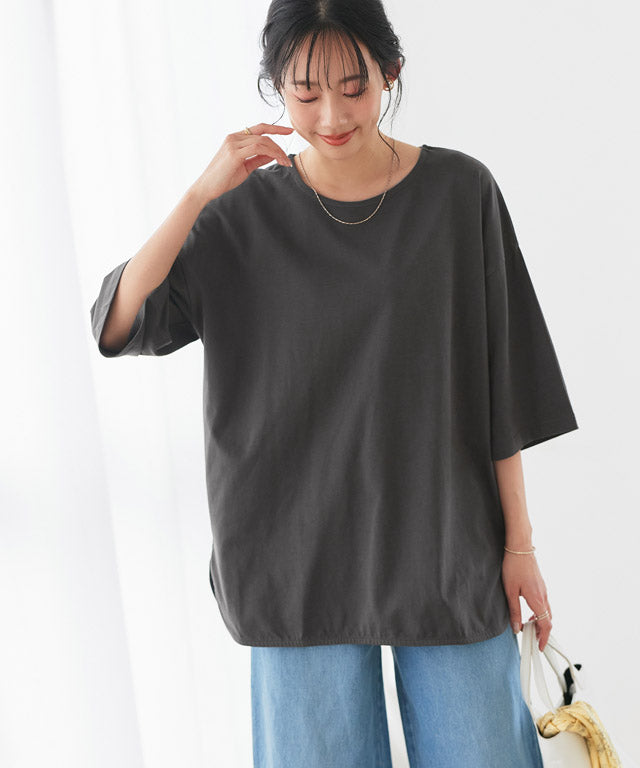 ピエロ Pierrot 綿100%ラウンドヘムチュニックTシャツ （チャコール） チャコール