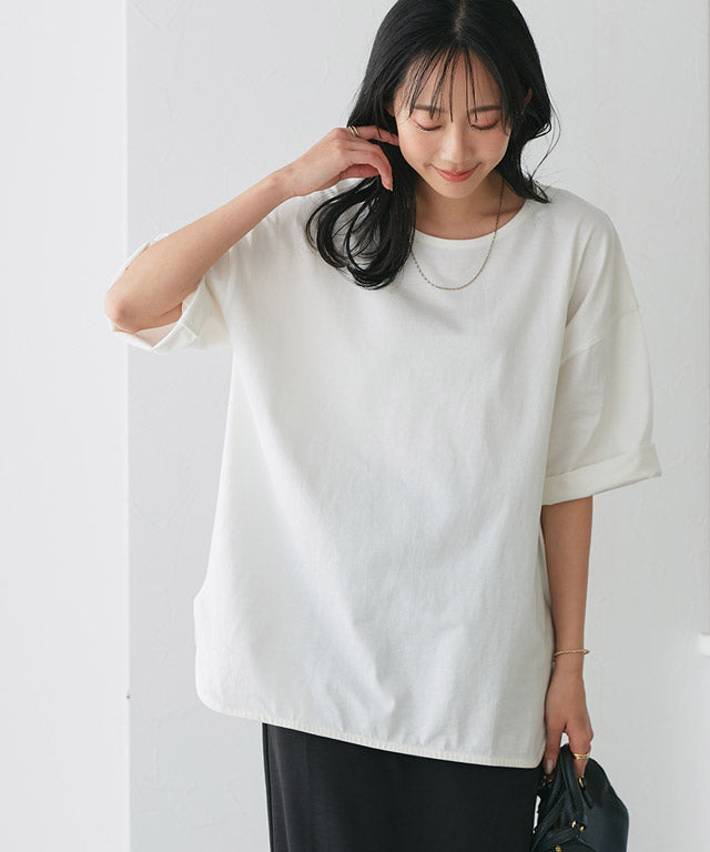 ピエロ Pierrot 綿100%ラウンドヘムチュニックTシャツ （オフホワイト） オフホワイト