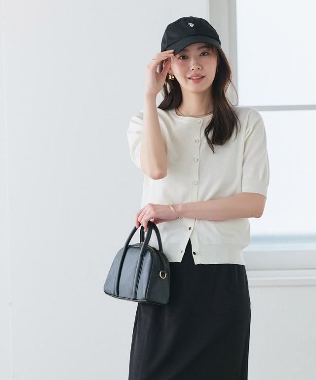 ピエロ Pierrot 【接触冷感/UV/ウォッシャブル】メタルボタンパフスリーブニットカーディガン （ブラック） ブラック