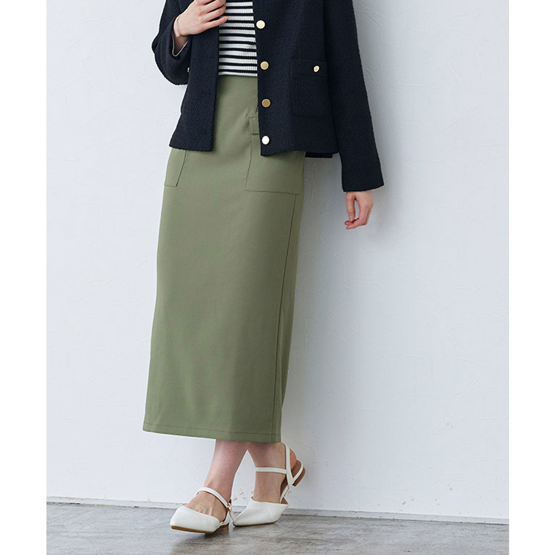 側邊翻蓋口袋I型裙子