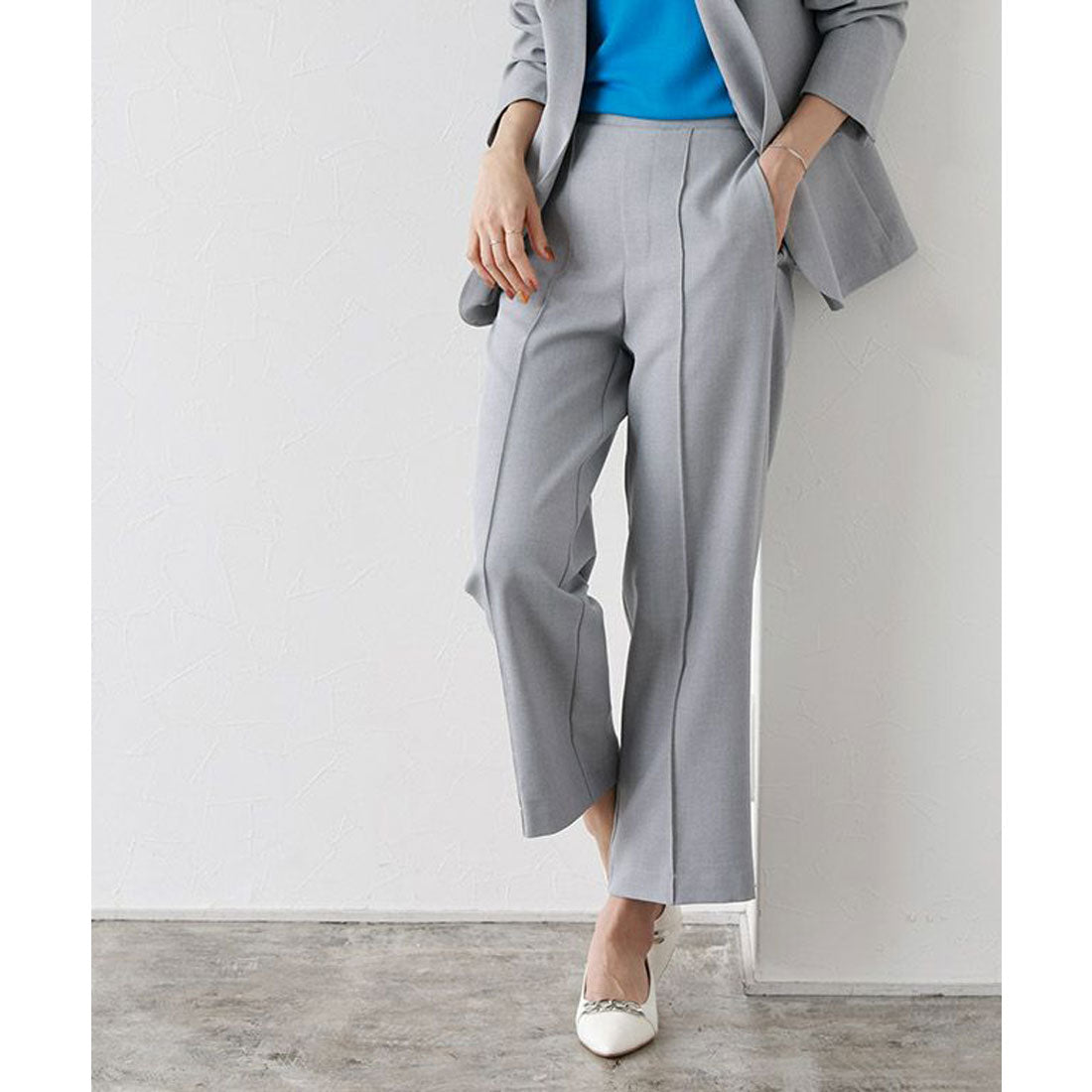 Marvelous by Pierrot Linen-like pin-tuck straight pants