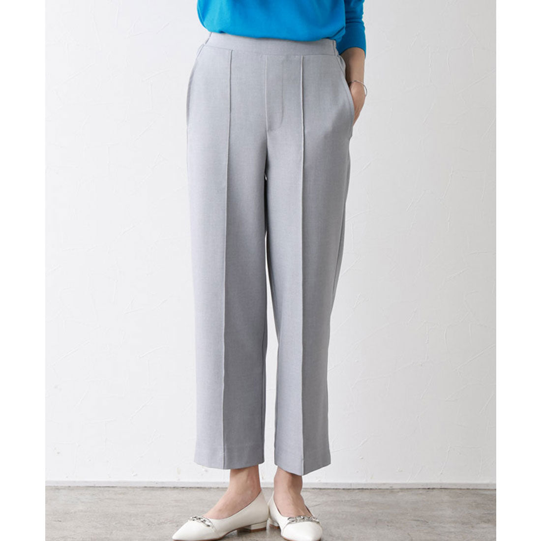 Marvelous by Pierrot Linen-like pin-tuck straight pants