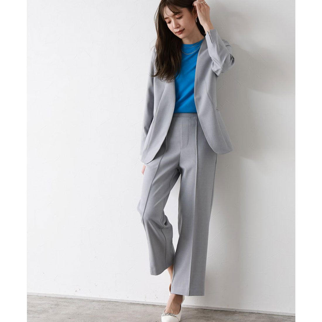Marvelous by Pierrot Linen-like pin-tuck straight pants