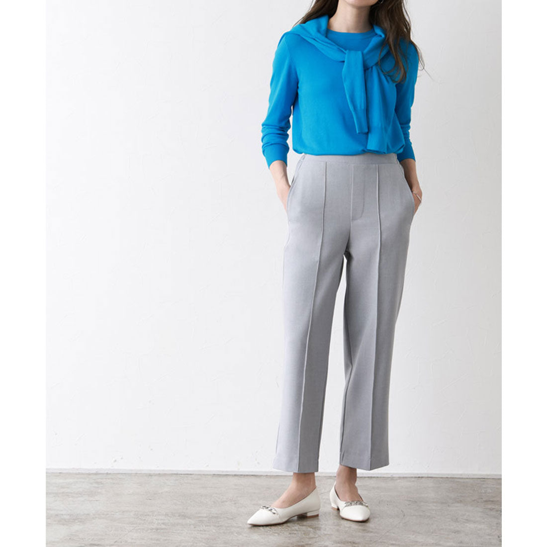 Marvelous by Pierrot Linen-like pin-tuck straight pants