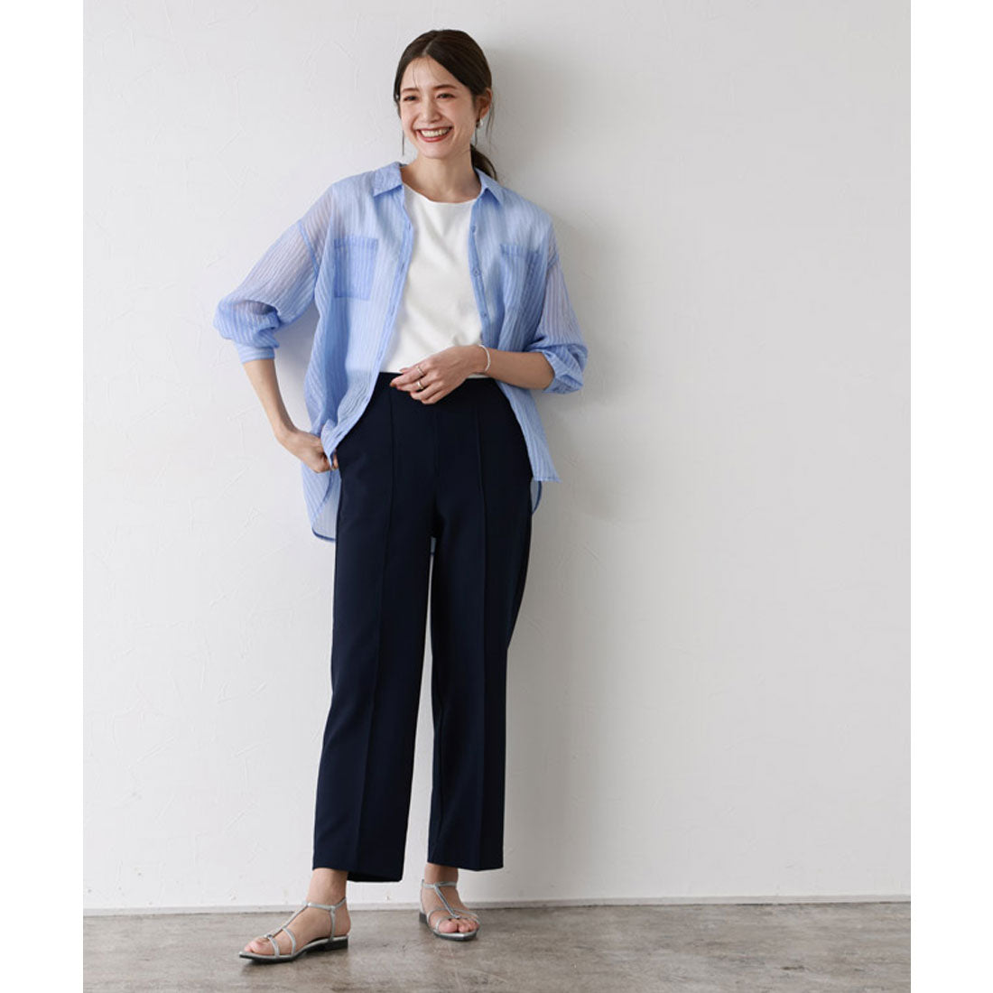 Marvelous by Pierrot Linen-like pin-tuck straight pants