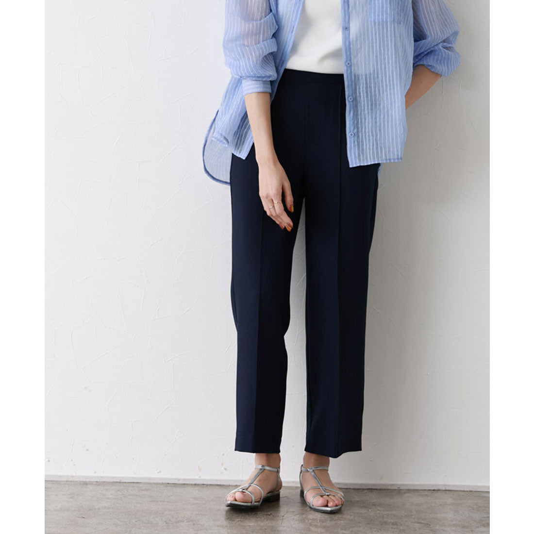 Marvelous by Pierrot Linen-like pin-tuck straight pants