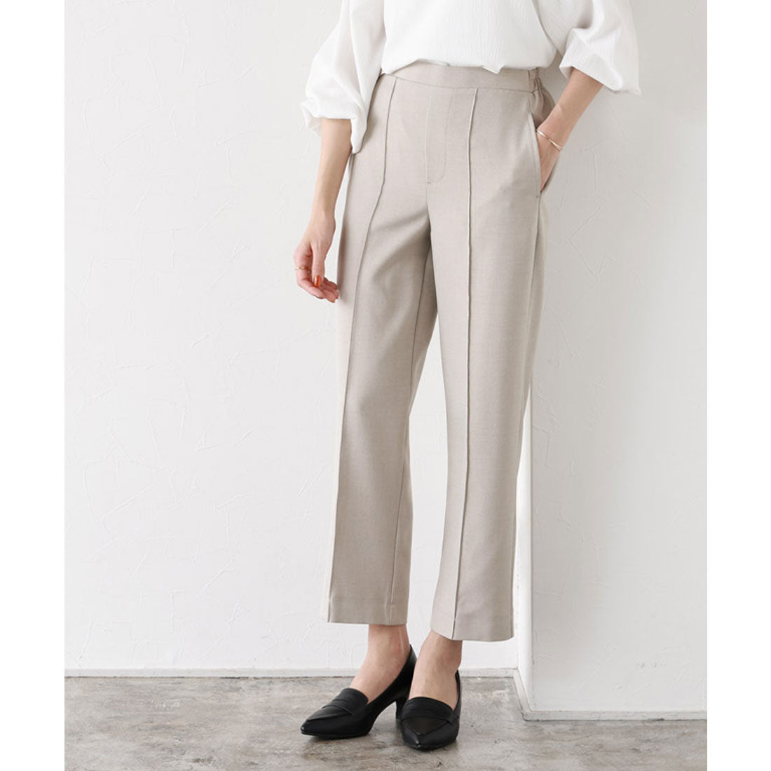 Marvelous by Pierrot Linen-like pin-tuck straight pants