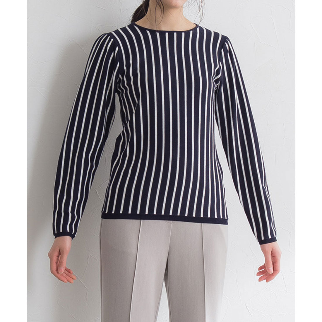 絲觸感條紋針織套頭衫