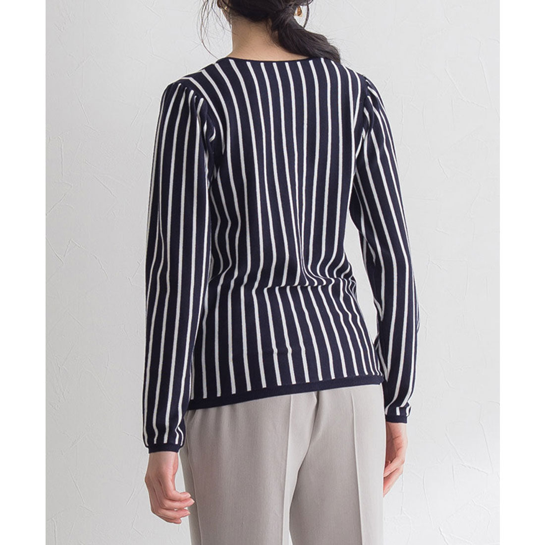 絲觸感條紋針織套頭衫