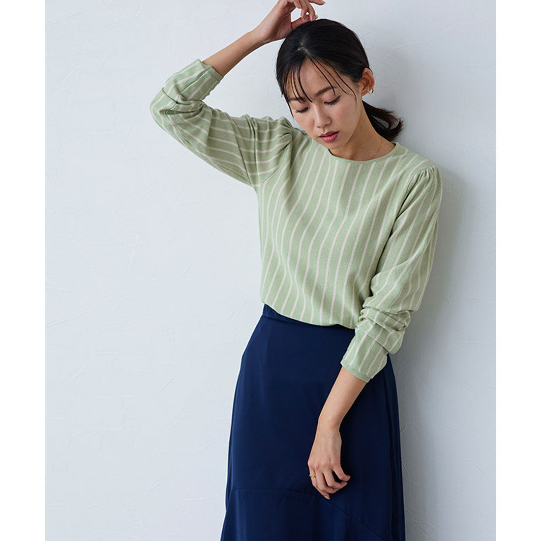 絲觸感條紋針織套頭衫