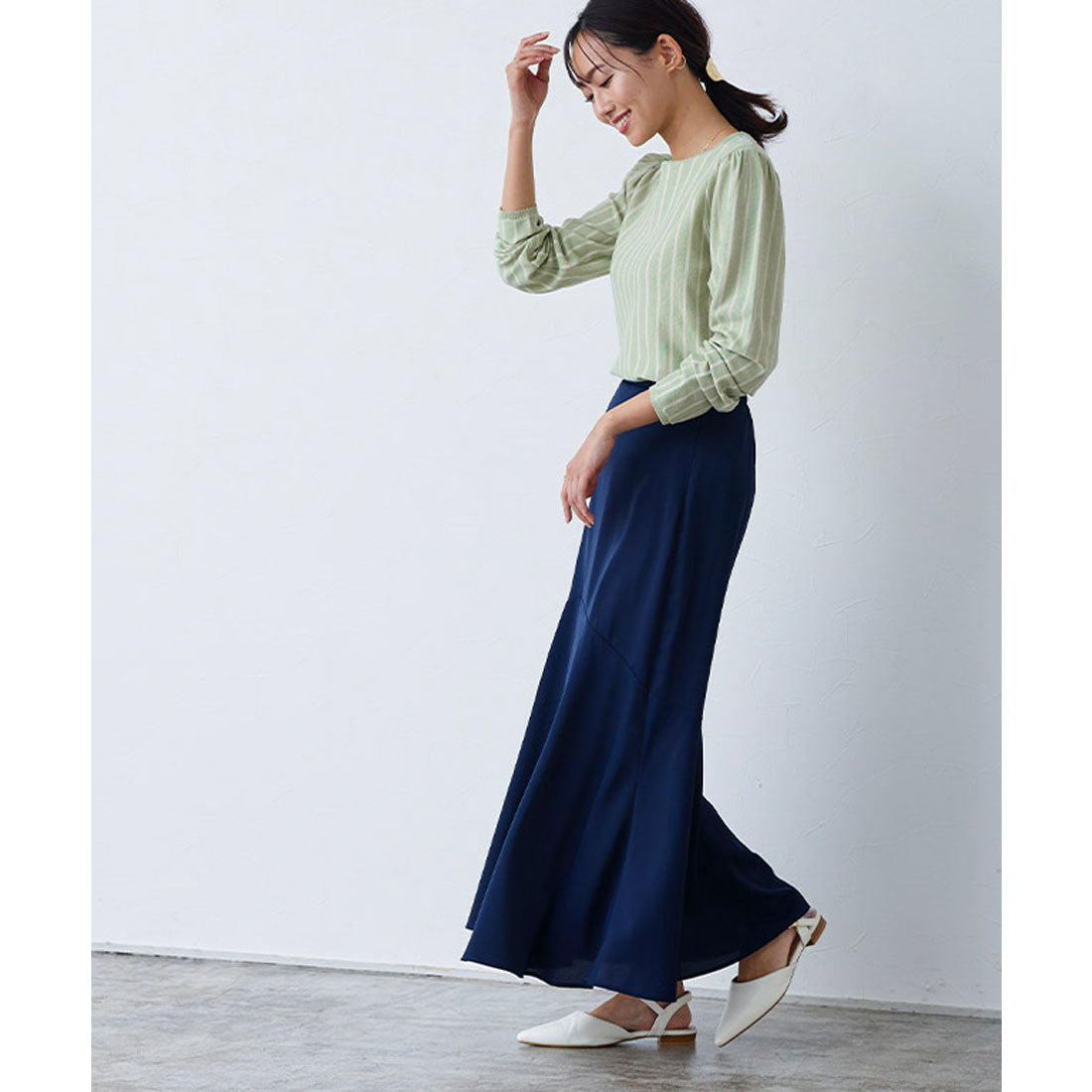 絲觸感條紋針織套頭衫