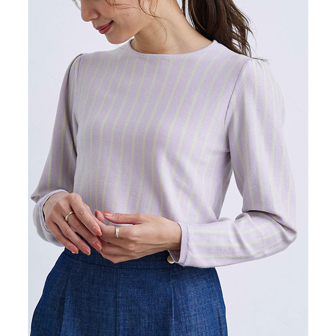絲觸感條紋針織套頭衫