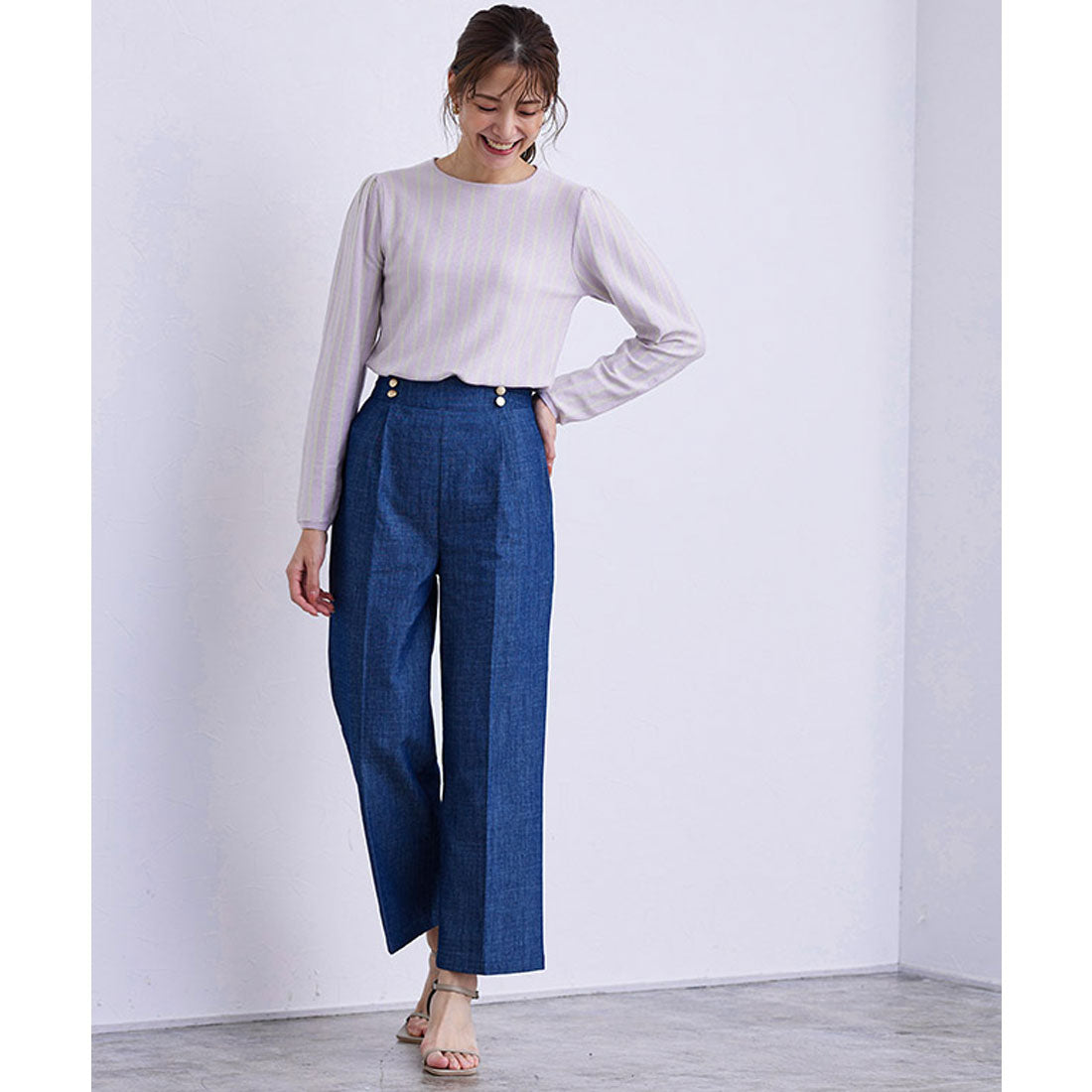 絲觸感條紋針織套頭衫