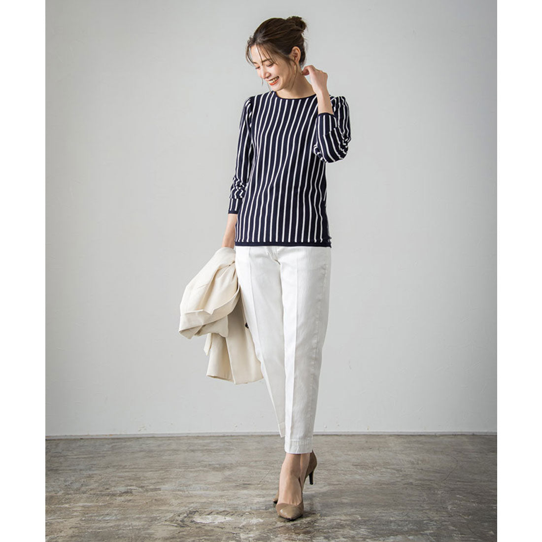 絲觸感條紋針織套頭衫