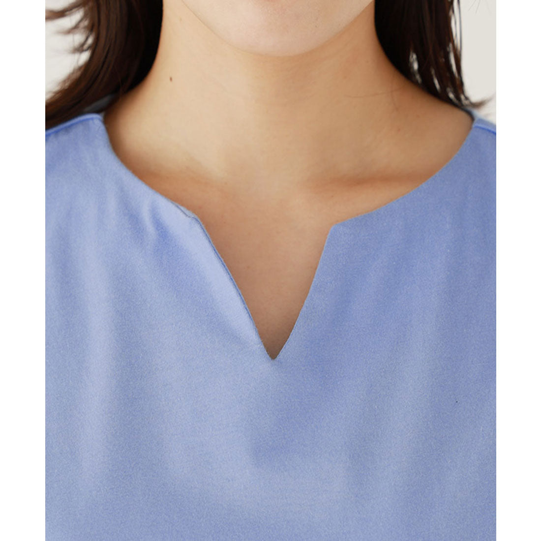 異素材切り替えキーネックカットソー