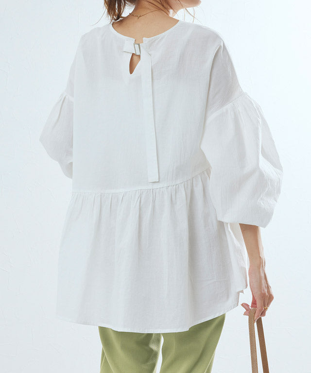 ギャザー切替ボリュームスリーブブラウス