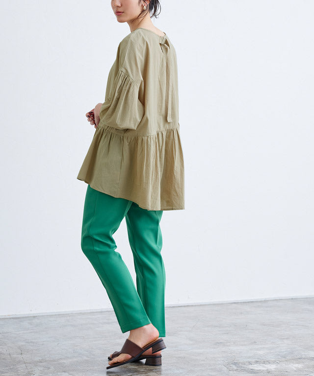 ギャザー切替ボリュームスリーブブラウス