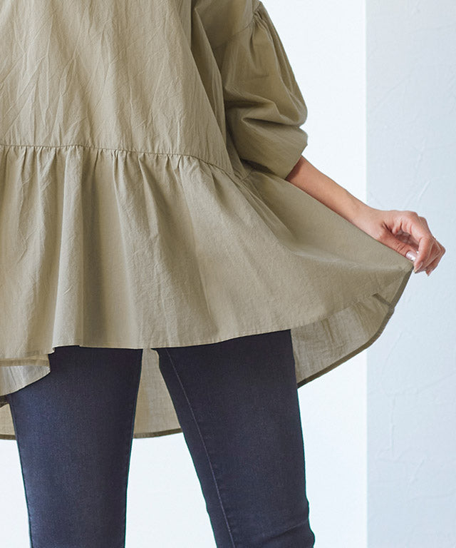 ギャザー切替ボリュームスリーブブラウス
