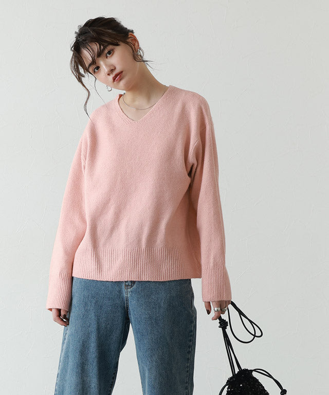 マーベラス バイ ピエロ marvelous by Pierrot ネックが選べるウールライクニット  【Vネック】,ライトピンク
