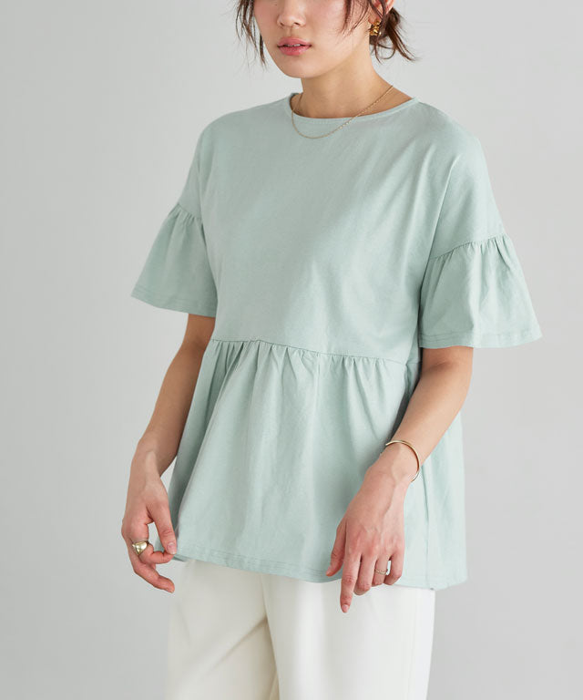 マーベラス バイ ピエロ marvelous by Pierrot 綿100％ ギャザーフリルスリーブTシャツ （ミント） ミント