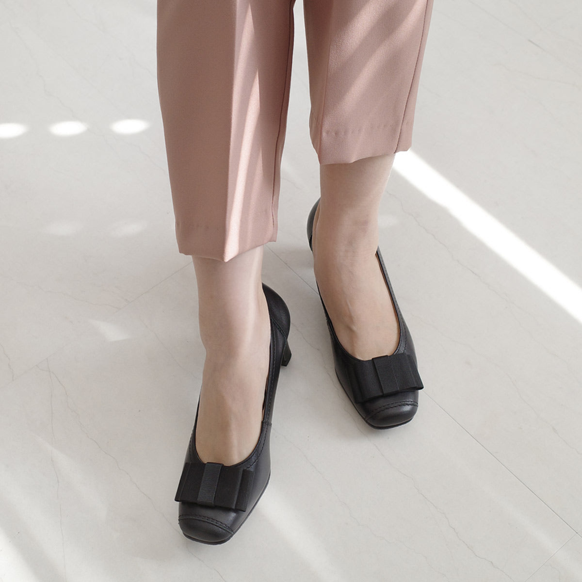 [Genuine Leather] Made in Japan Elegant pumps Comfortable 3E ribbon pumps for women PO6414