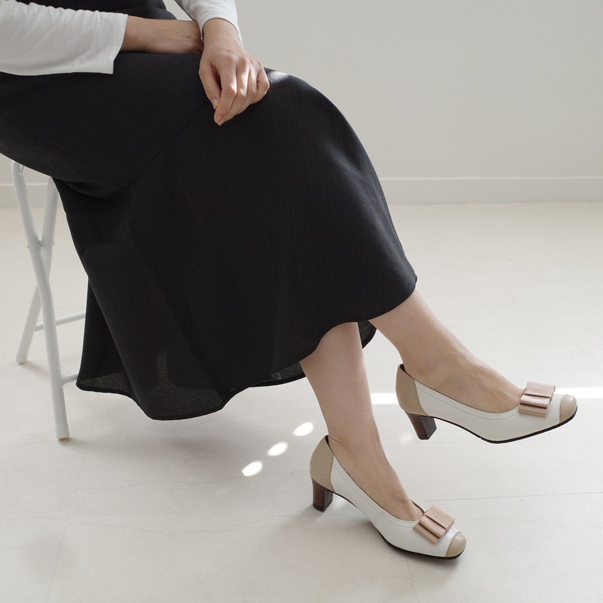 [Genuine Leather] Made in Japan Elegant pumps Comfortable 3E ribbon pumps for women PO6414