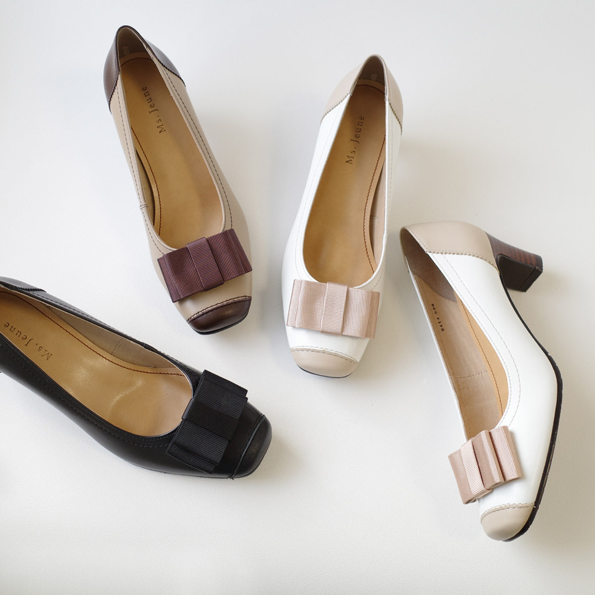 [Genuine Leather] Made in Japan Elegant pumps Comfortable 3E ribbon pumps for women PO6414