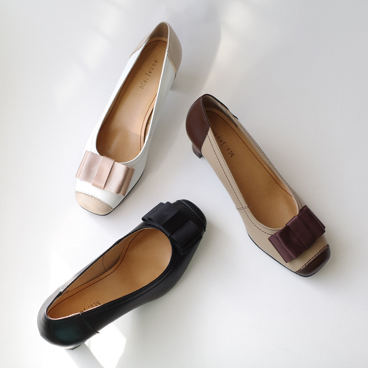 [Genuine Leather] Made in Japan Elegant pumps Comfortable 3E ribbon pumps for women PO6414