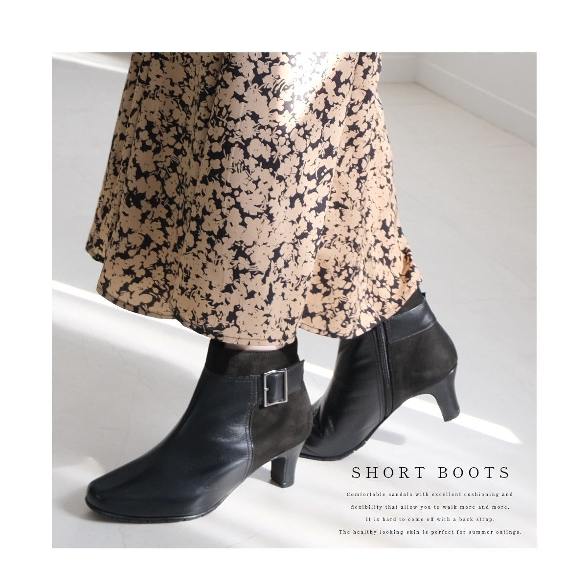 [Genuine Leather] Short Boots Boots Leather 6cm Heel Women's Easy to Walk Leather Boots black