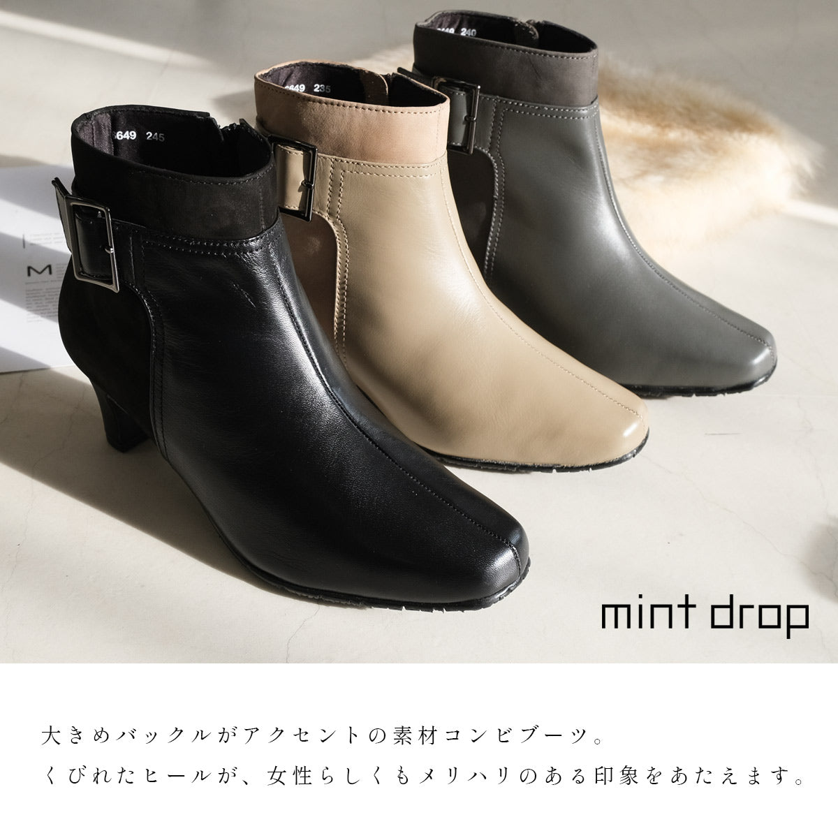 [Genuine Leather] Short Boots Boots Leather 6cm Heel Women's Easy to Walk Leather Boots black