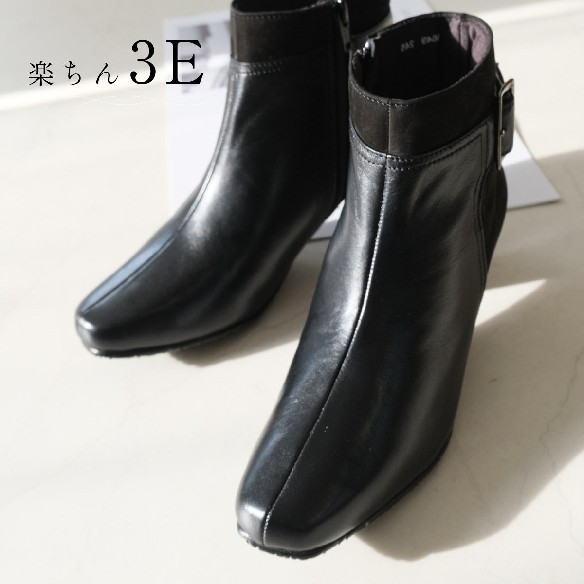 [Genuine Leather] Short Boots Boots Leather 6cm Heel Women's Easy to Walk Leather Boots black