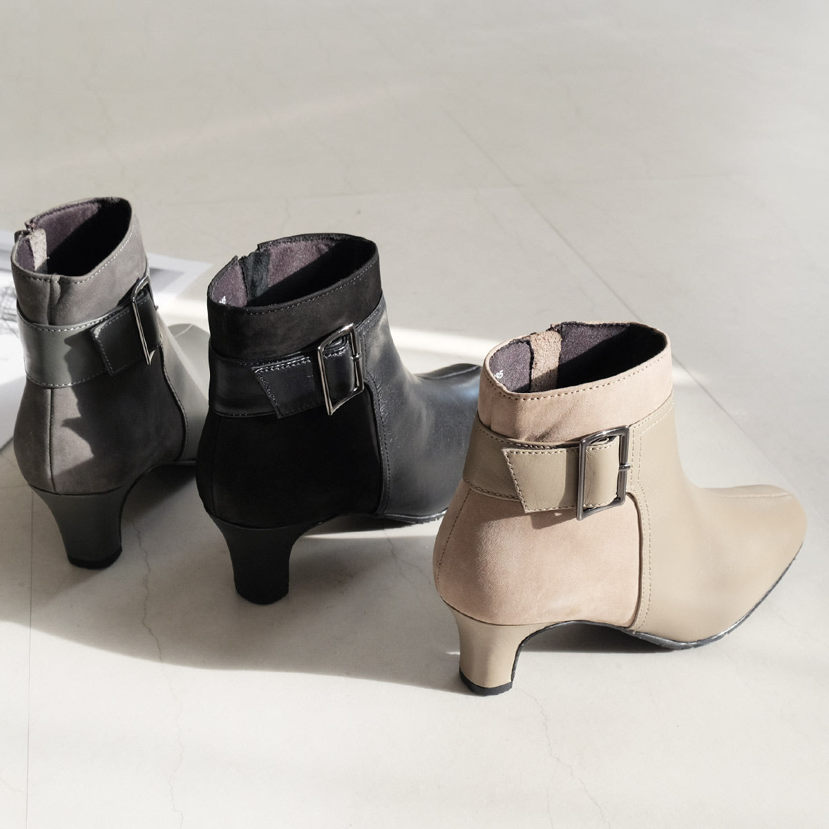 [Genuine Leather] Short Boots Boots Leather 6cm Heel Women's Easy to Walk Leather Boots black