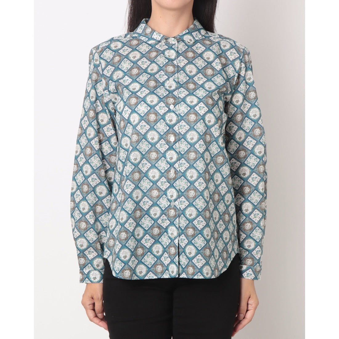 パークス Parkes リバティ 総柄長袖シャツ （ブルー） ブルー