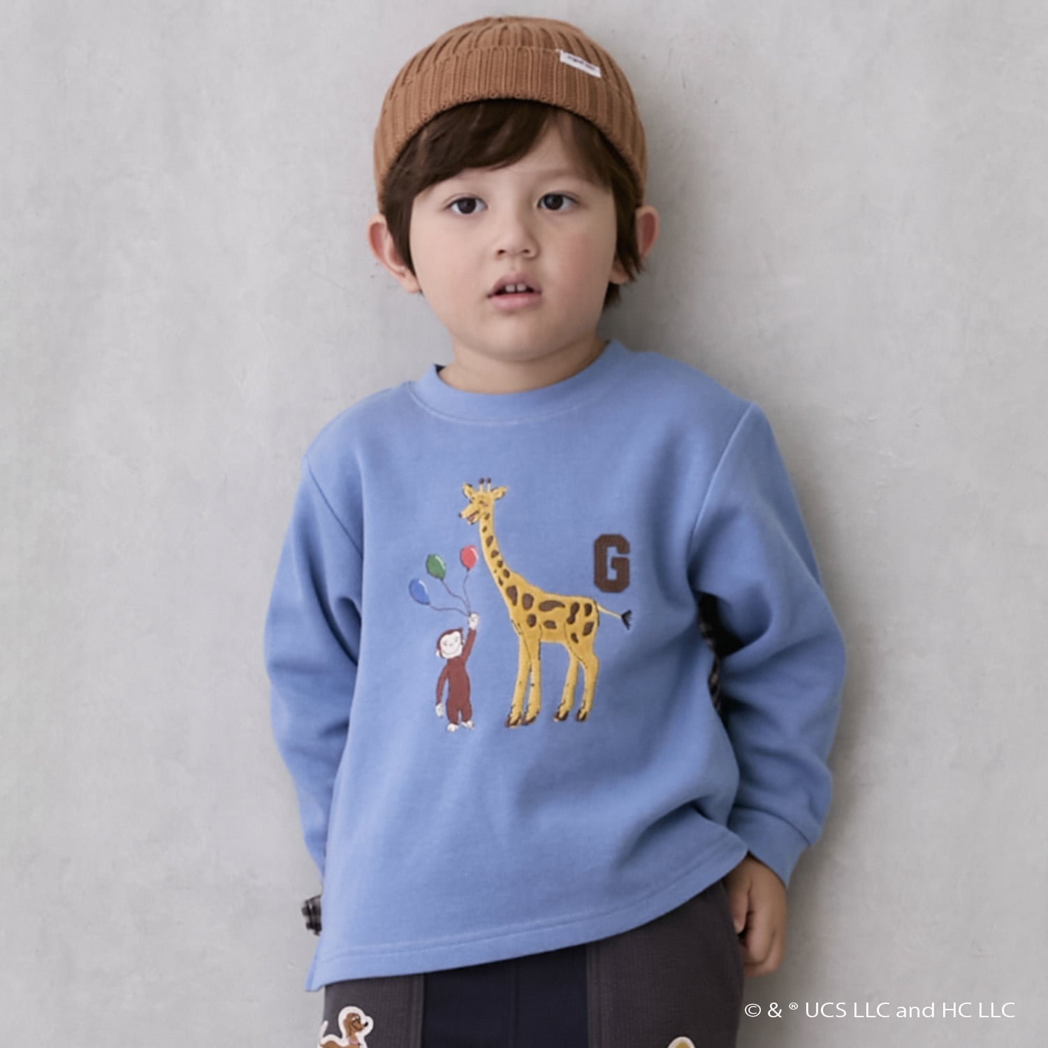 プティマイン petit main 【おさるのジョージ】接結アップリケ長袖Tシャツ （ブルー） ブルー