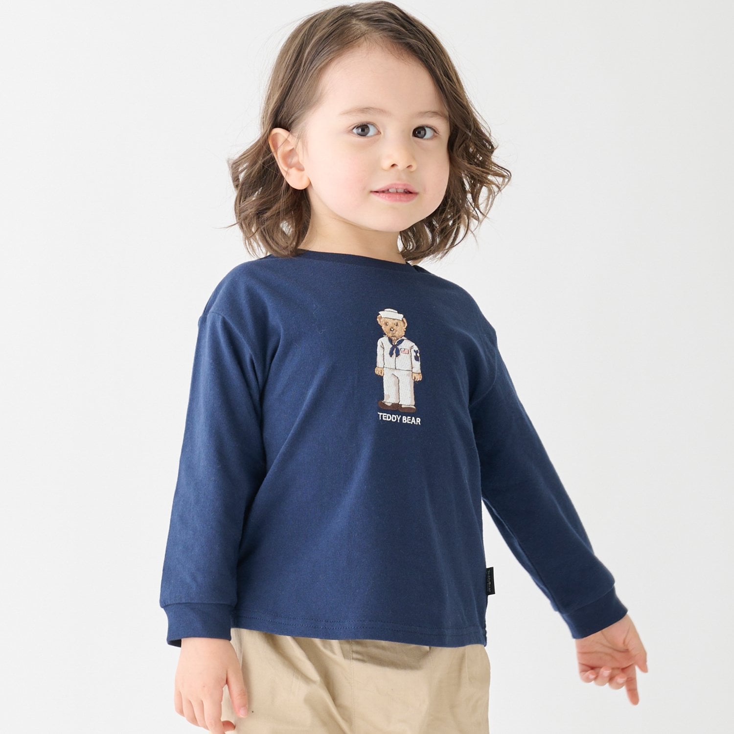 プティマイン petit main 【TeddyBear】刺しゅう長袖Tシャツ （紺） 紺